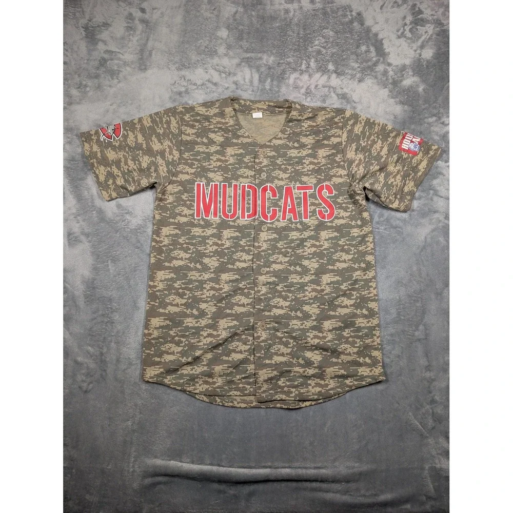 Carolina Mudcats Jersey Mens Medium Camo MILB Baseball #30 Minor League Shirt